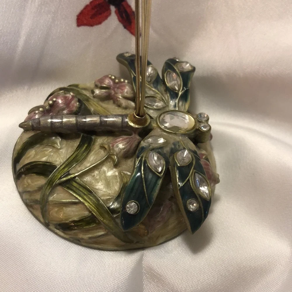 Enamel Jeweled Dragonfly Metal Wire Picture/Memo Card/Recipe Card Holder 8”x3.5”